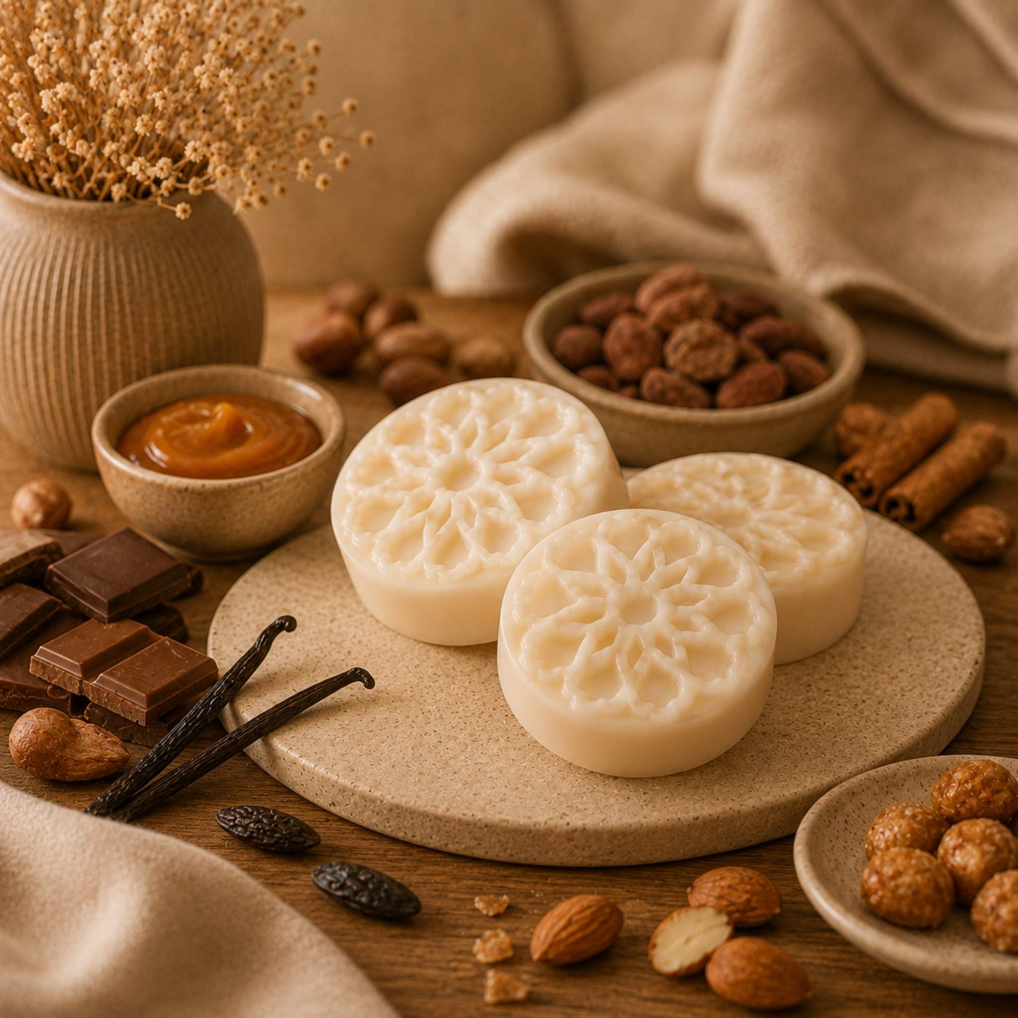 Fondant parfumé gourmand entouré de douceurs sucrées, collection Gourmande alvea.