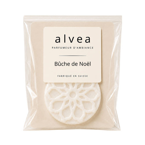 Fondant parfumé Bûche de Noël alvea présenté dans son sachet transparent