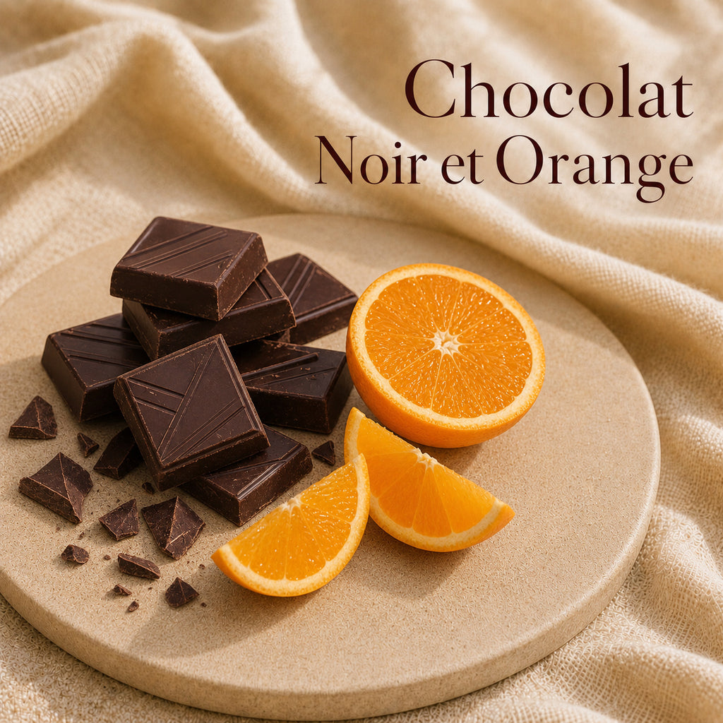Fondant parfumé Chocolat Noir et Orange alvea, présenté dans une ambiance gourmande.