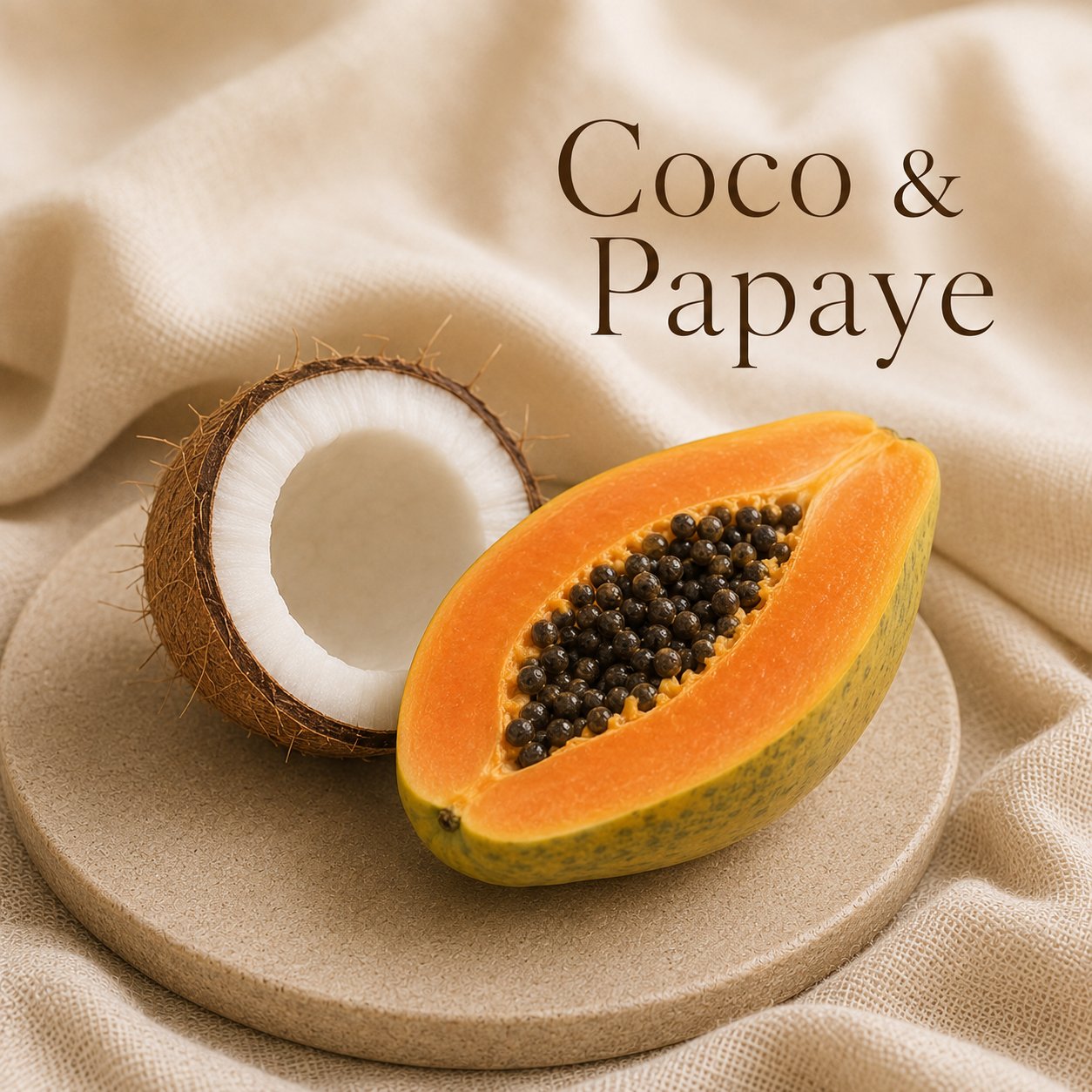 Fondant parfumé Coco & Papaye alvea, présenté dans une ambiance fruitée.