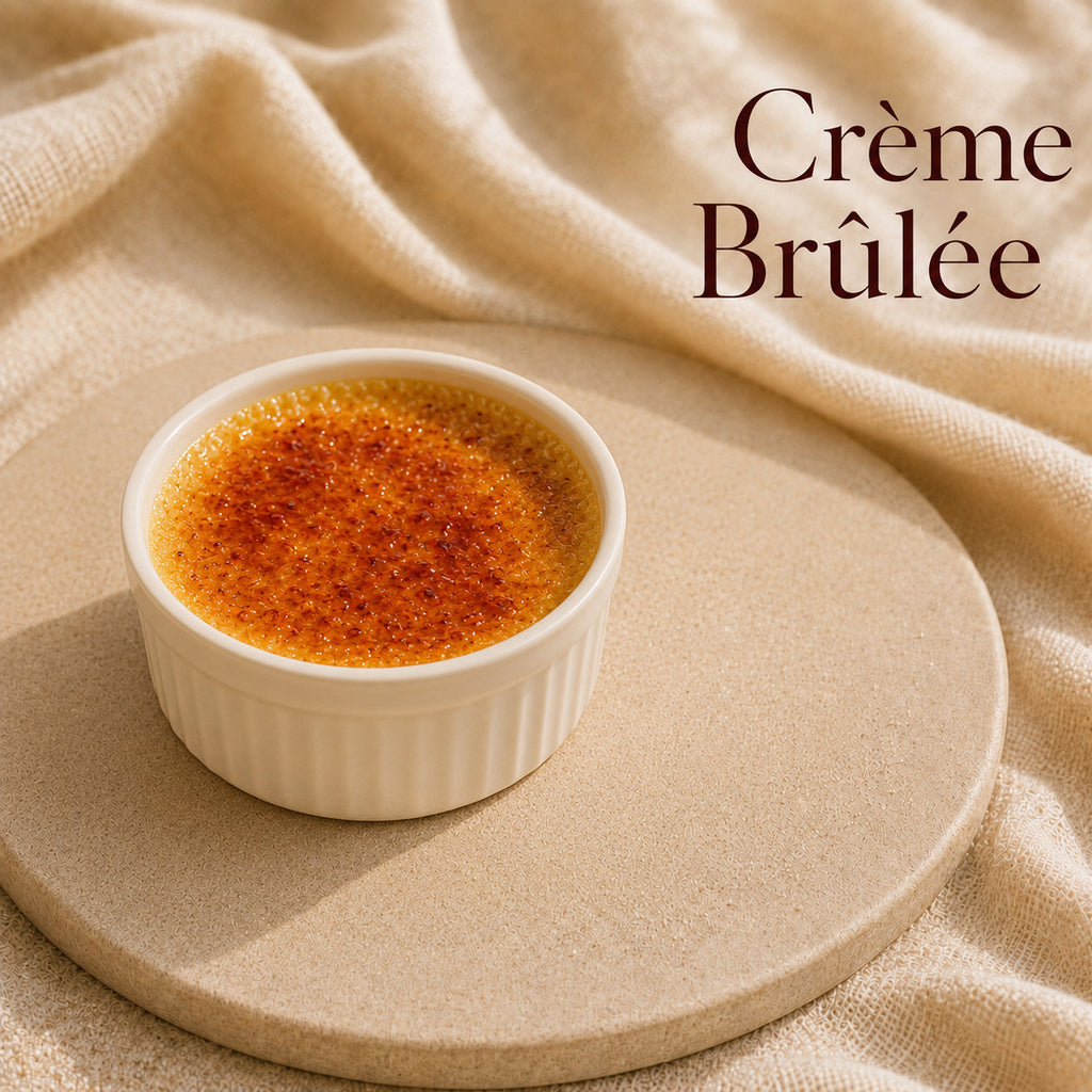 Fondant parfumé Crème Brûlée alvea, présenté dans une ambiance gourmande.