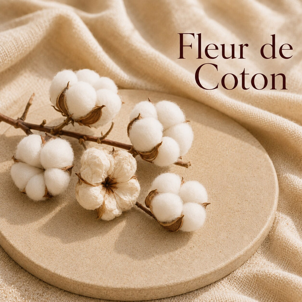 Fondant parfumé Fleur de Coton alvea, présenté dans une ambiance florale.