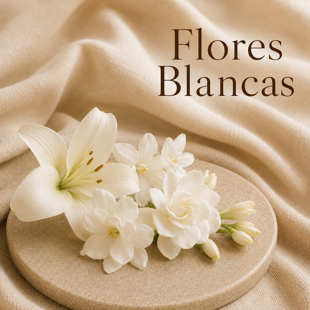 Fondant parfumé Flores Blancas alvea, présenté dans une ambiance florale.