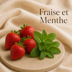 Fondant parfumé Fraise et Menthe alvea, présenté dans une ambiance fruitée.