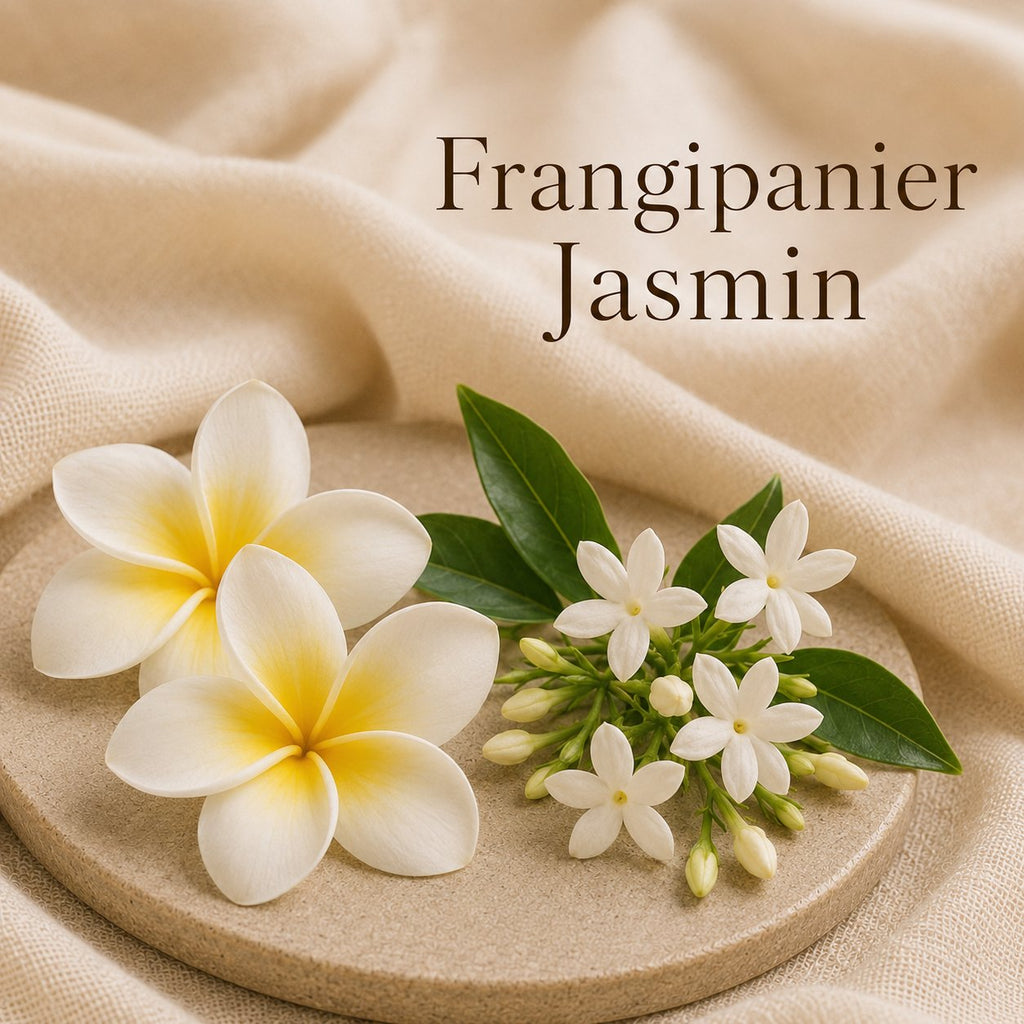 Fondant parfumé Frangipanier Jasmin alvea, présenté dans une ambiance florale.