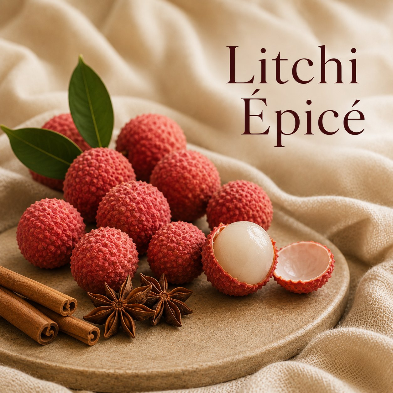 Fondant parfumé Litchi Épicé alvea, présenté dans une ambiance fruitée.