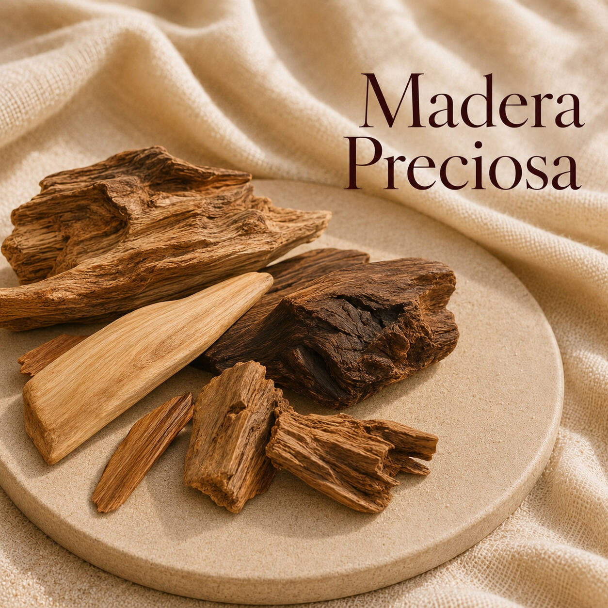 Fondant parfumé Madera Preciosa alvea, présenté dans une ambiance naturelle et apaisante.