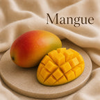 Fondant parfumé Mangue alvea, présenté dans une ambiance fruitée.
