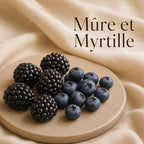 Fondant parfumé Mûre Myrtille alvea, présenté dans une ambiance fruitée.