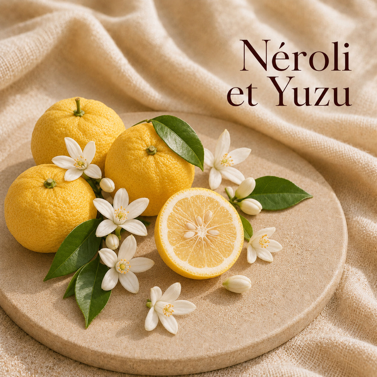 Fondant parfumé Néroli et Yuzu alvea, présenté dans une ambiance florale.