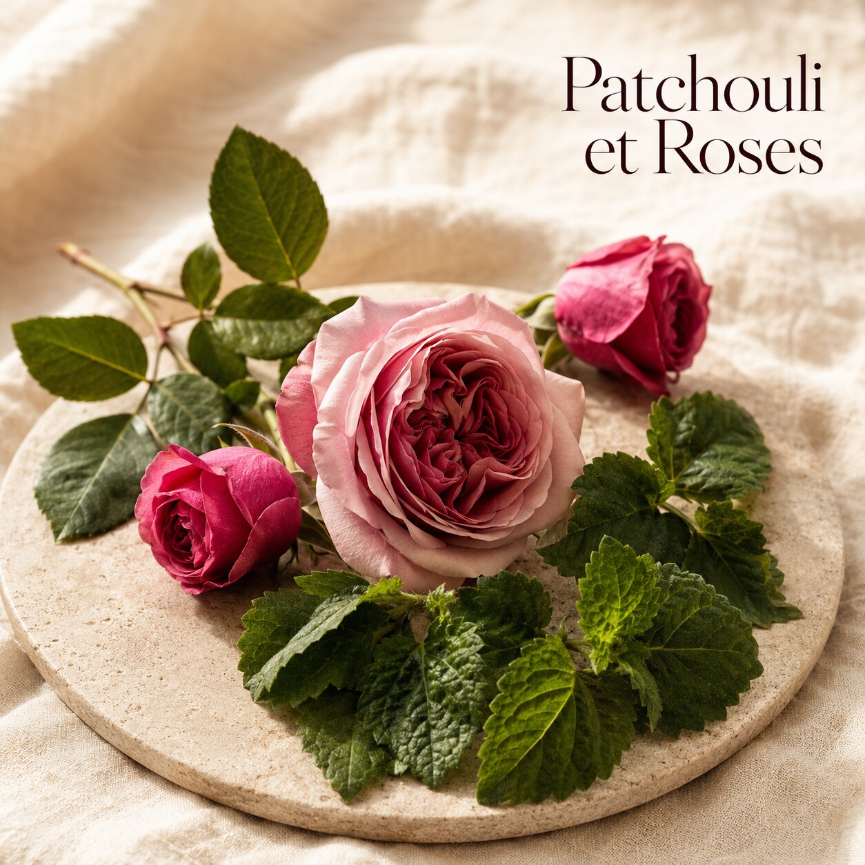 Fondant parfumé Patchouli et Roses alvea, présenté dans une ambiance florale.