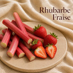Fondant parfumé Rhubarbe Fraise alvea, présenté dans une ambiance fruitée.