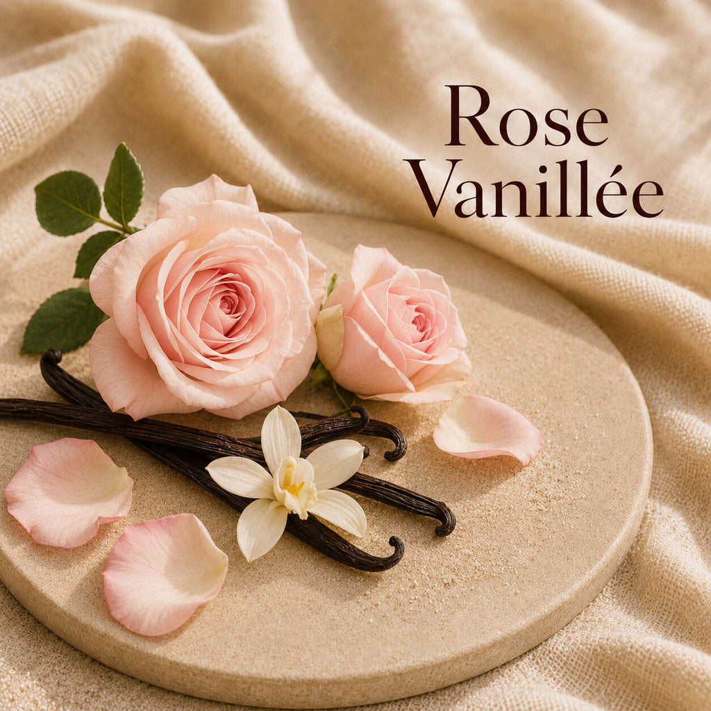 Fondant parfumé Rose Vanillée alvea, présenté dans une ambiance florale.