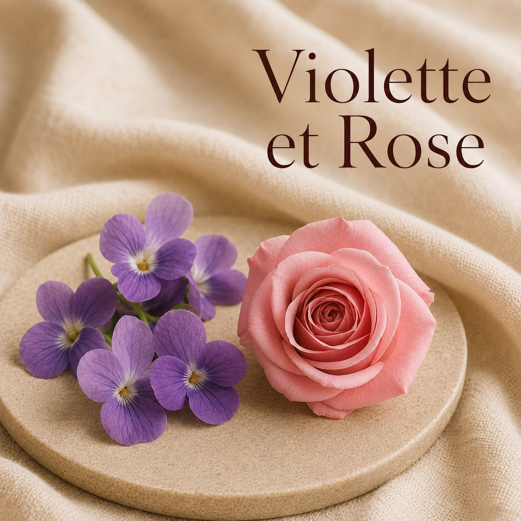 Fondant parfumé Violette et Rose alvea, présenté dans une ambiance florale.